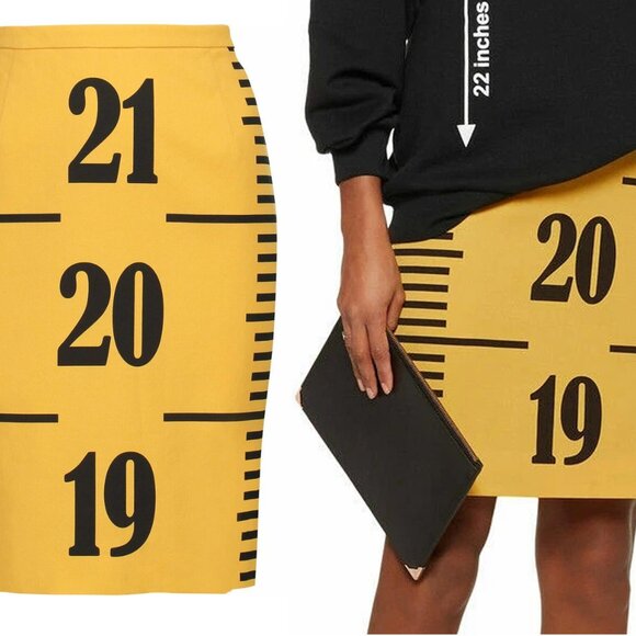 Moschino Couture Ruler Yellow Measure Tape Wool Lined Skirt $975 NWT USA 8 IT42 - Picture 1 of 13